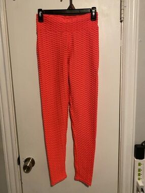 Women's Textured High-Waist Leggings - Coral